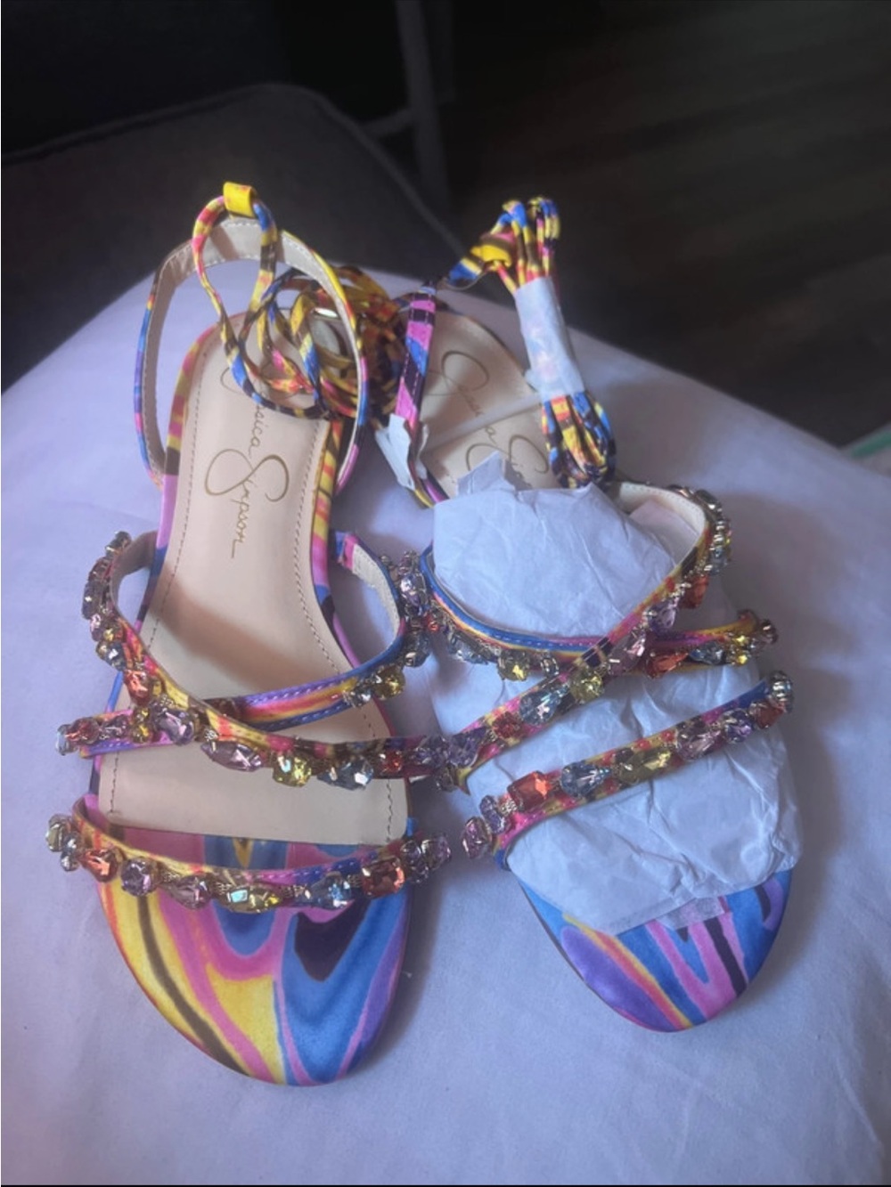 Jessica Simpson Multicolor Jeweled Strappy Tie Sandals